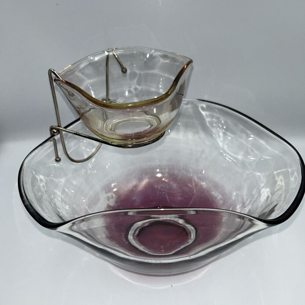 Vintage 3 Piece Ruby Colored Chip And Dip Set Indiana Glass Co. w/Box